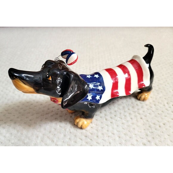 EUC BLUE SKY CLAYWORKS Heather Goldminc PATRIOTIC Flag BLACK DACHSHUND - Picture 1 of 10